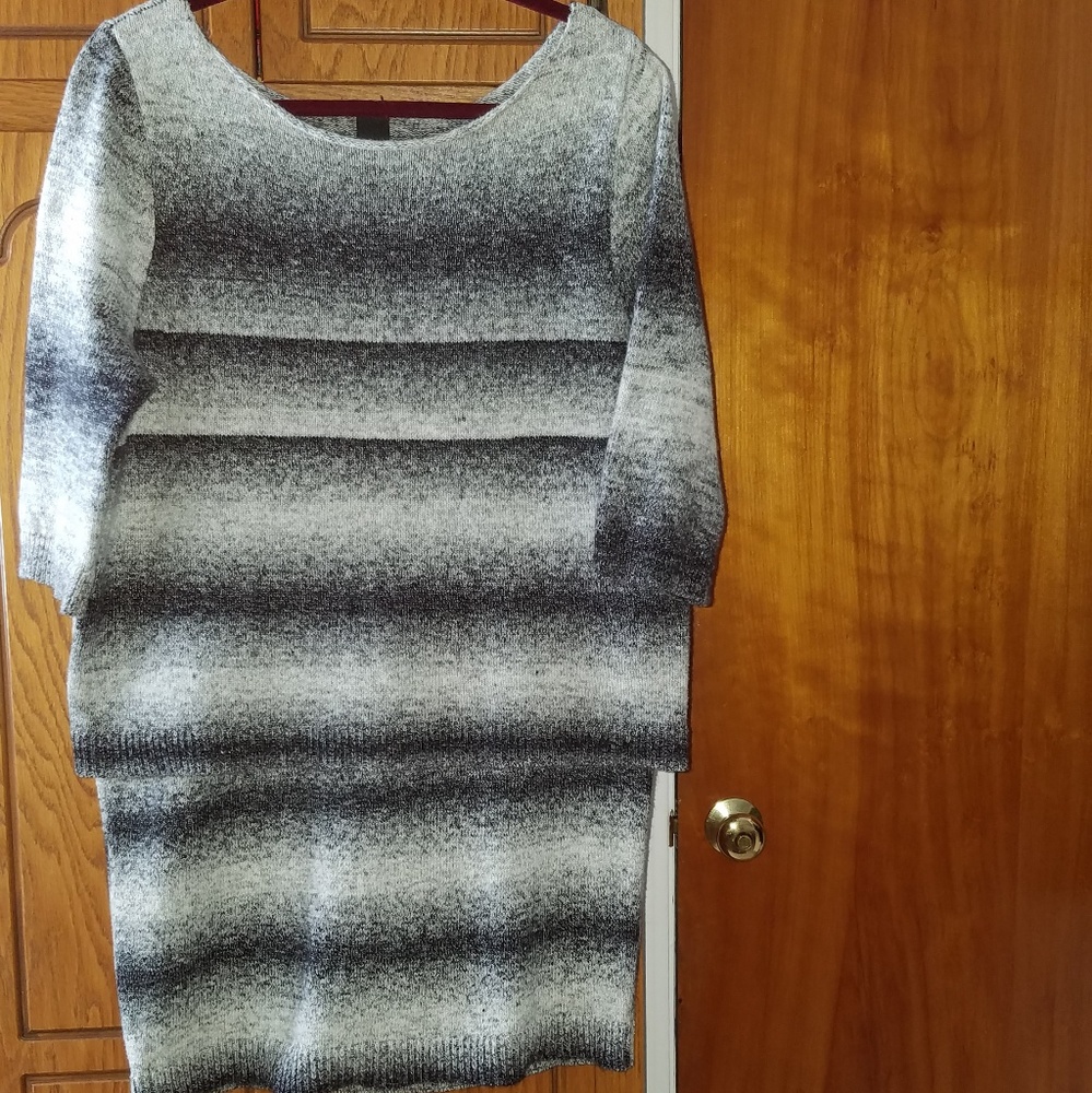 Matching knit sweater and skirt